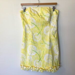 Lilly Pulitzer Strapless Olie Dandelion Print Dress with Bow Hem - Yellow - 6